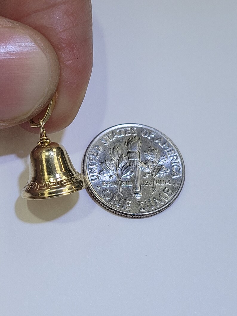 14k Yellow Gold Italian Bell Charm Pendant image 4