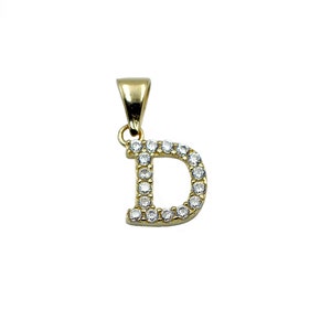 14K Yellow Gold Initial Letter D White Diamond CZ Stone Pendant image 1