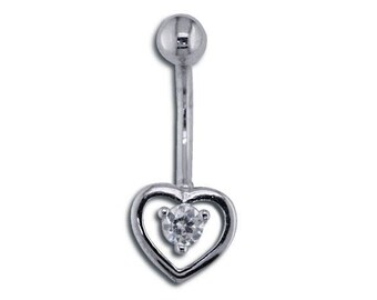 925 Sterling Silver Heart Solitaire CZ Belly Button Ring