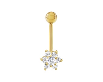 14k Yellow Gold 14g CZ Flower Belly Button Ring