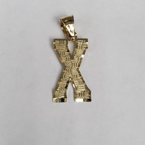 14K Gold Block Initial Diamond Cut Letter X Charm Pendant image 1