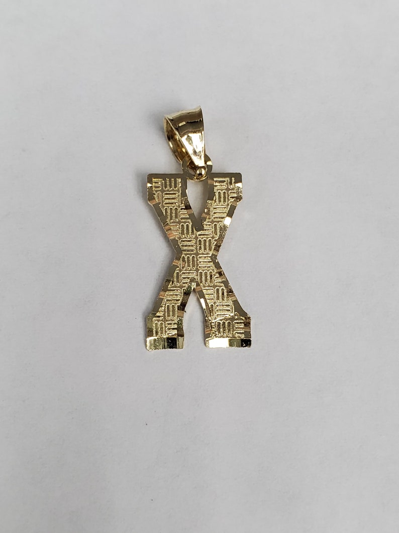 14K Gold Block Initial Diamond Cut Letter X Charm Pendant image 1