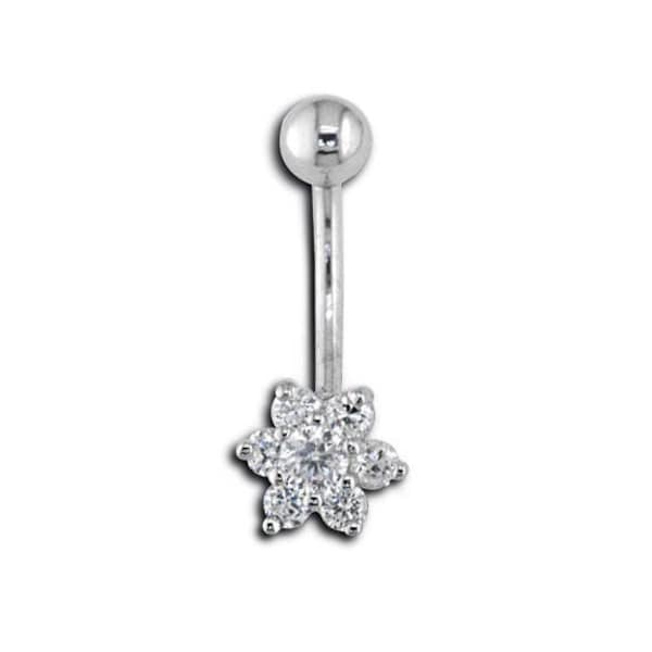 14g CZ Flower .925 Sterling Silver Belly Button Ring