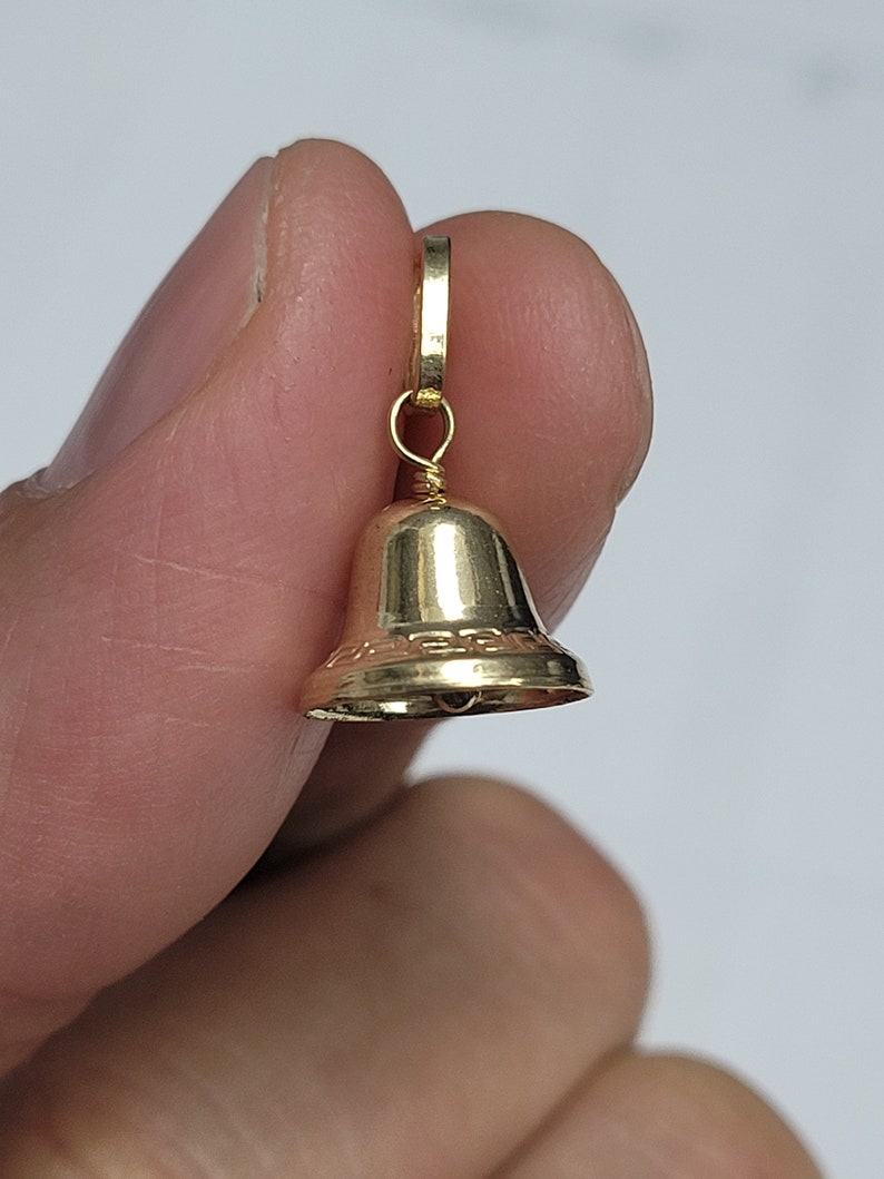 14k Yellow Gold Italian Bell Charm Pendant image 3