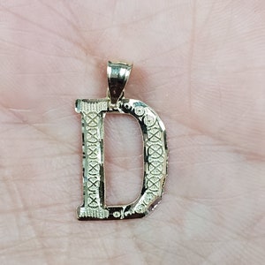 14K Gold Diamond Cut Block Initial Letter D Charm Pendant image 2