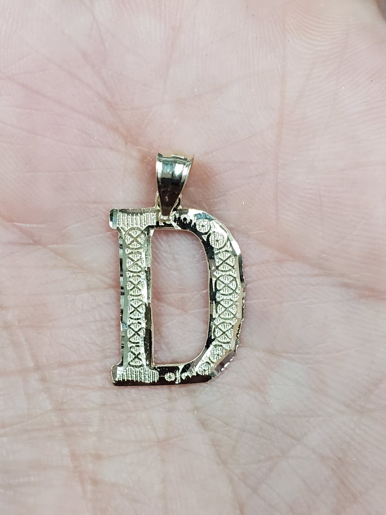14K Gold Diamond Cut Block Initial Letter D Charm Pendant image 2