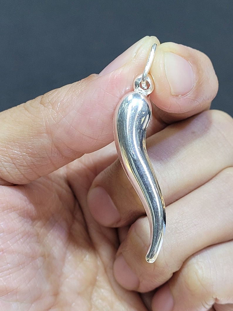 925 Sterling Silver Large Italian Horn Lucky Charm Pendant