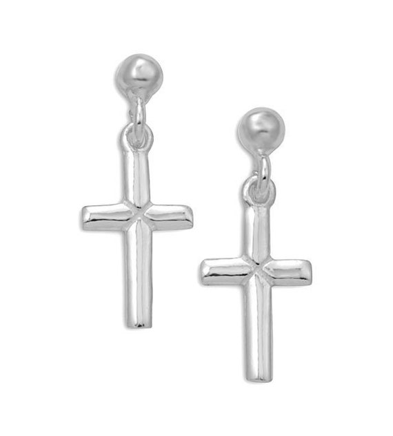 925 Sterling Silver Cross Dangling Stud Post Earrings