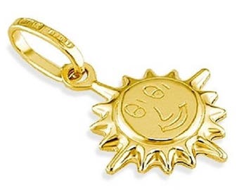 14k Yellow Italian Gold Puffy Sun Shine Smile Pendant