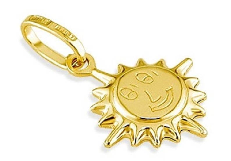 14k Yellow Italian Gold Puffy Sun Shine Smile Pendant