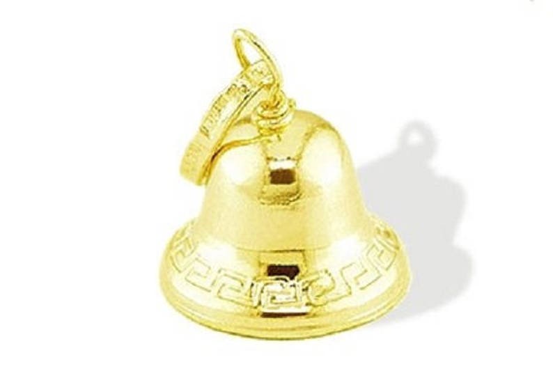 14k Yellow Gold Italian Bell Charm Pendant image 2