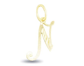 14K Gold Cursive Script Initial Letter N Charm Pendant