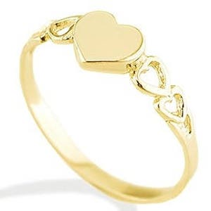 Solid 14k Yellow Gold Girl Children's Heart Fancy Ring