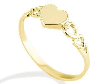 Solid 14k Yellow Gold Girl Children's Heart Fancy Ring