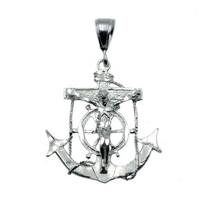925 Sterling Silver Crucifix Mariner Anchor Pendant image 1