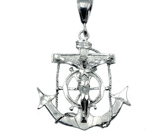 925 Sterling Silver Crucifix Mariner Anchor Pendant