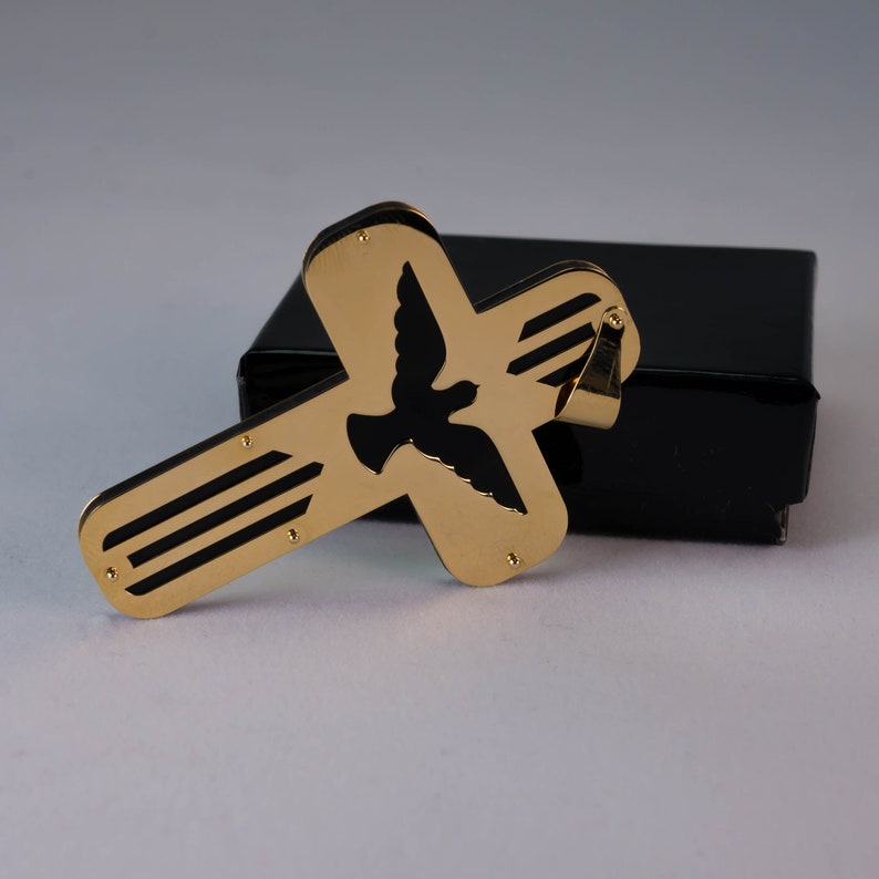 14k Gold Cross Holy Spirit Dove Pendant Charm for Necklace Large 55mm
