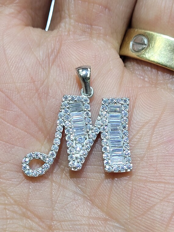 925 Sterling Silver Alphabet Letter M White CZ Initial Charm