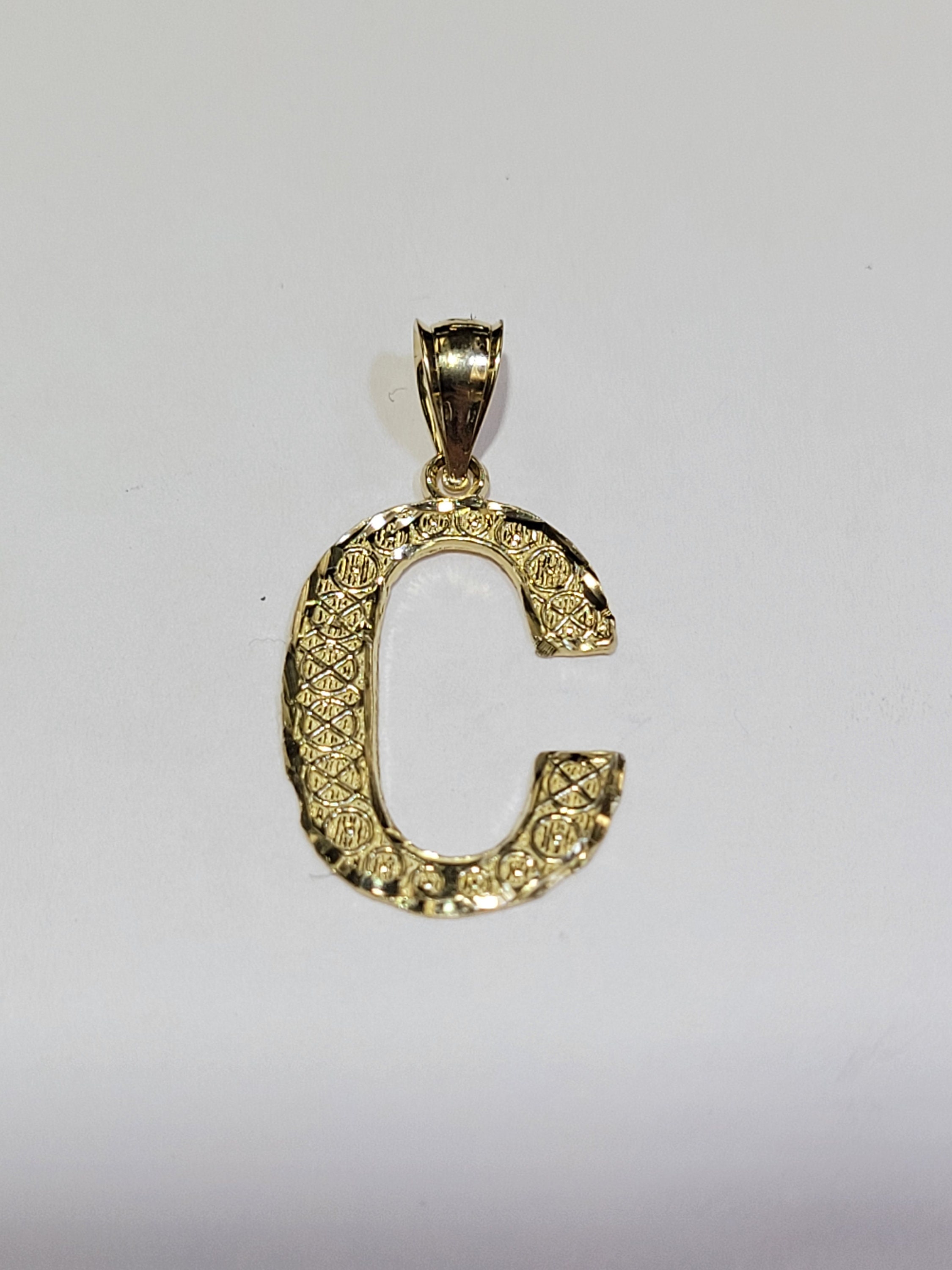 14K Gold Diamond Cut Block Initial 