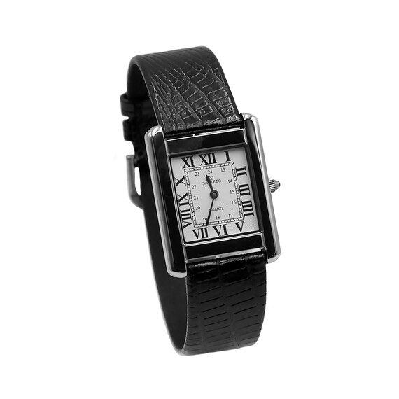 Men Square White Crystal Roman Black Leather Wrist Watch Etsy Canada