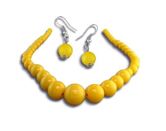 Graduated Yellow Bead Necklace Dangling Fashion Set