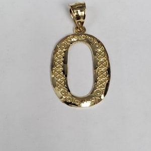 14K Gold Diamond Cut Block Initial Letter O Charm Pendant