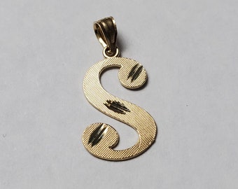 14K Gold Cursive Script Initial Letter S Charm Pendant- Medium Size