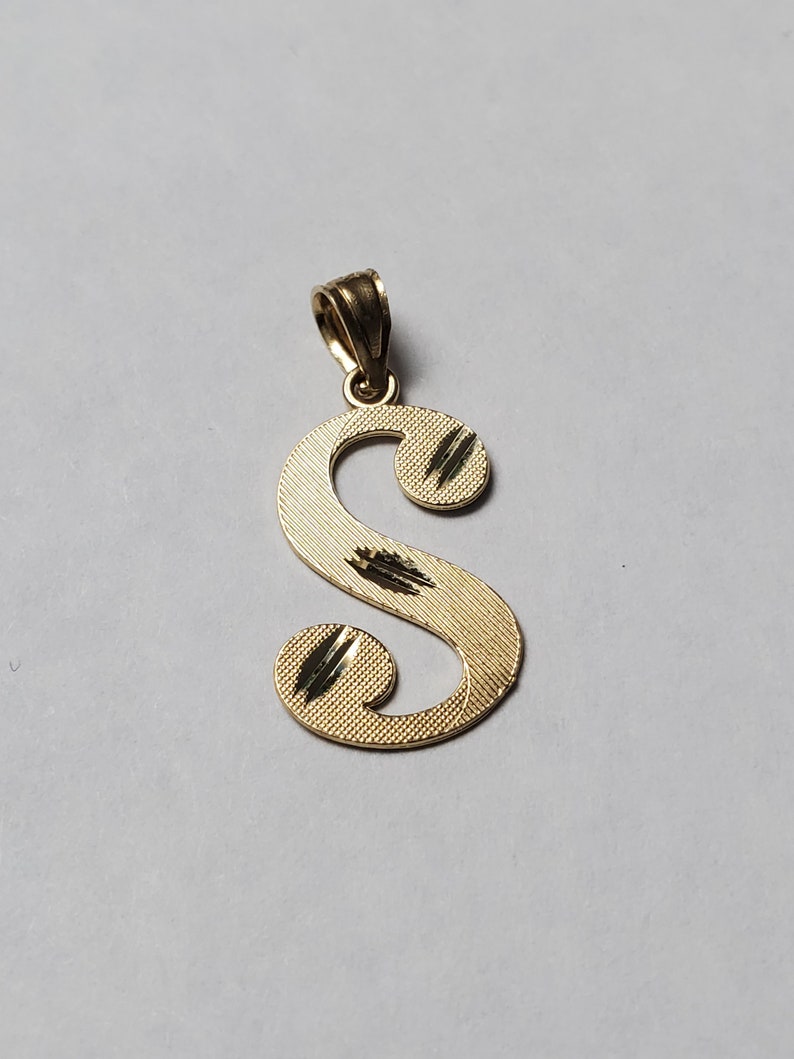 14K Gold Cursive Script Initial Letter S Charm Pendant Medium Size image 1