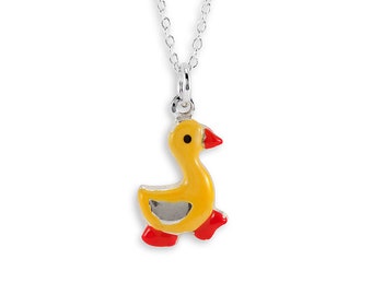 Yellow Enamel 925 Sterling Silver Duck Pendant Necklace