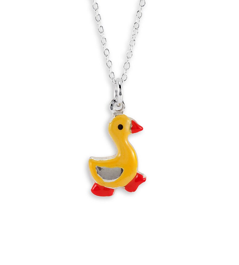 Yellow Enamel 925 Sterling Silver Duck Pendant Necklace image 1