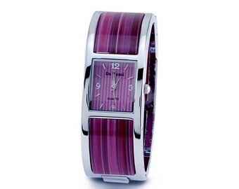 Ladies Purple Silver Tone Plastic Quartz Bracelet Watch