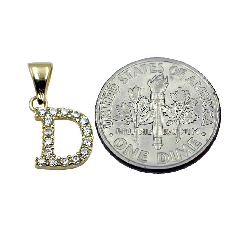 14K Yellow Gold Initial Letter D White Diamond CZ Stone Pendant image 2