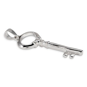 Solid .925 Sterling Silver Oval Skeleton Key Pendant image 2