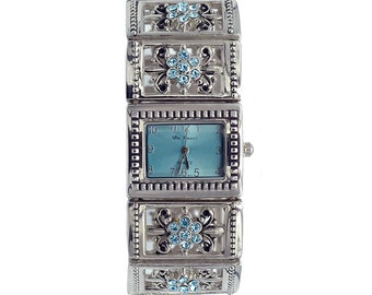 Ladies Silver Blue Adjustable Band Bracelet Watch