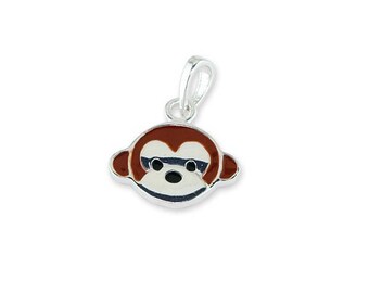 SILVER NECKLACE Cheeky Monkey Head Enamel Design Charm Pendant Gift Bag SILVER NECKLACE Cheeky Monkey Head Enamel Design Charm Pendant Gift Bag
