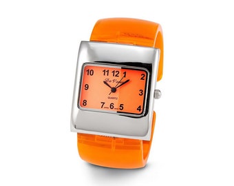 Ladies Orange Silver Tone Plastic Quartz Bracelet Watch