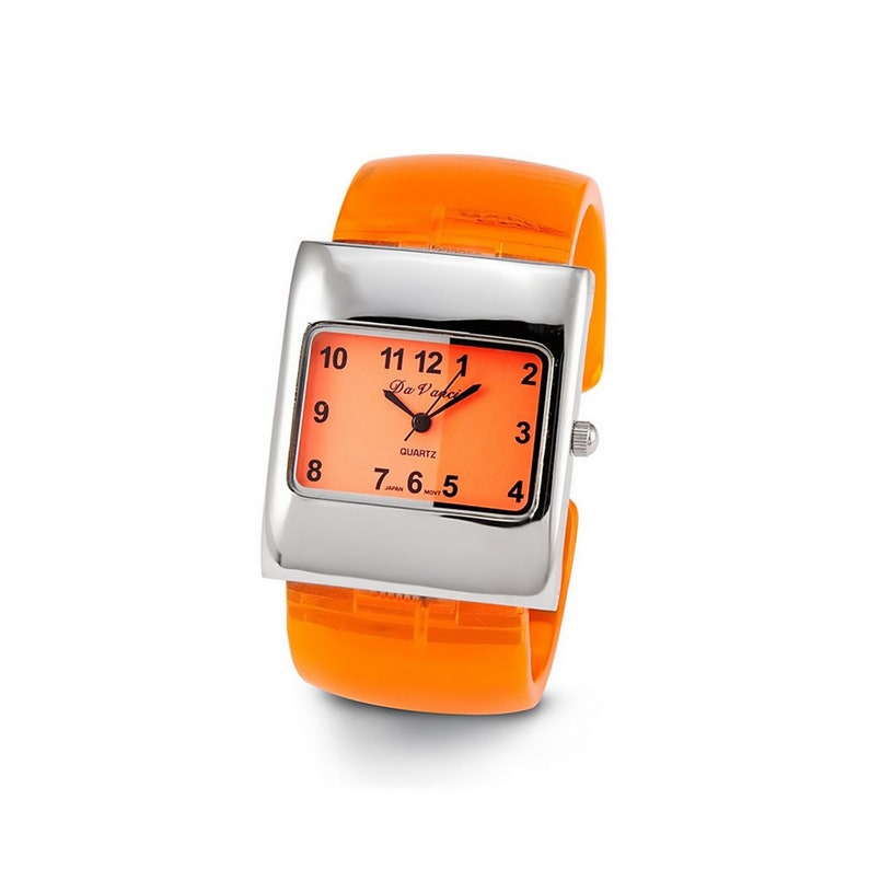 Ladies Orange Silver Tone Plastic Quartz Bracelet Watch image 1