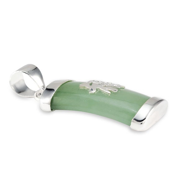 925 Sterling Silver Green Jade Lucky Charm short Pendant