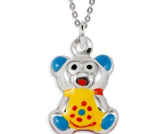 925 Sterling Silver Yellow Red Blue Teddy Bear Pendant