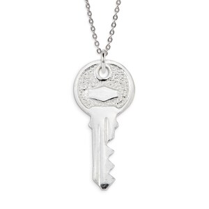 Solid .925 Sterling Silver Modern Key Pendant Charm image 1