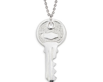 Solid .925 Sterling Silver Modern Key Pendant Charm