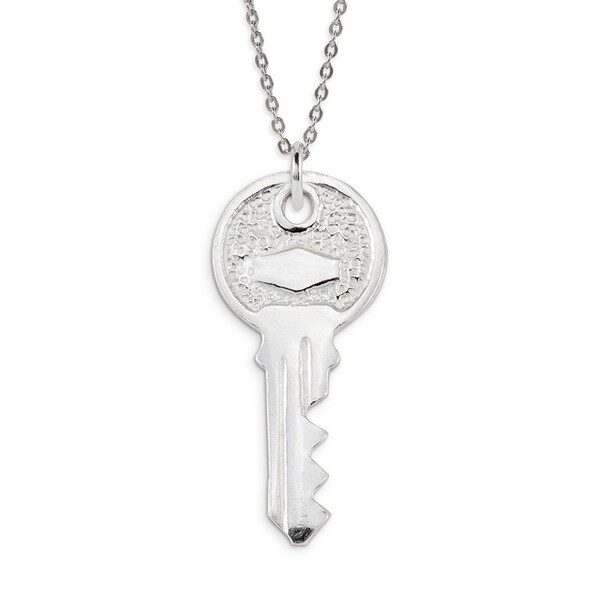 Solid .925 Sterling Silver Modern Key Pendant Charm