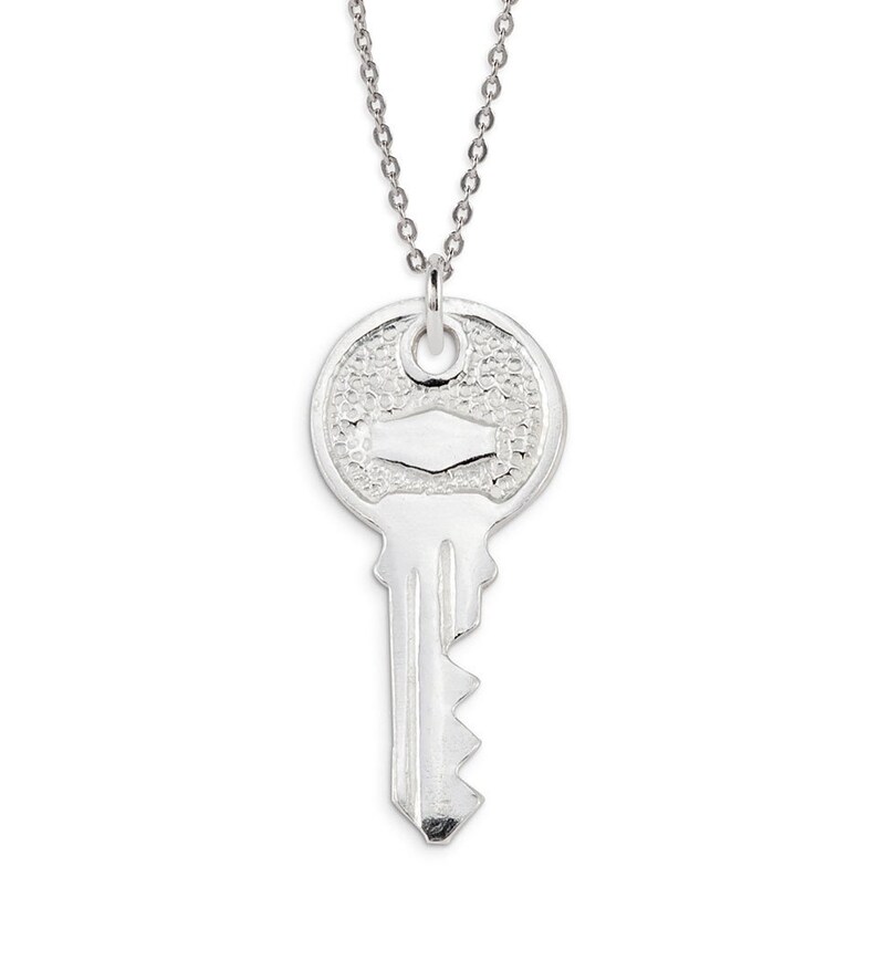 Solid .925 Sterling Silver Modern Key Pendant Charm image 1