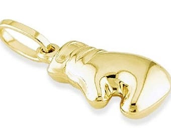 Solid 14k Yellow Gold Puffy Boxing Glove Sports Pendant