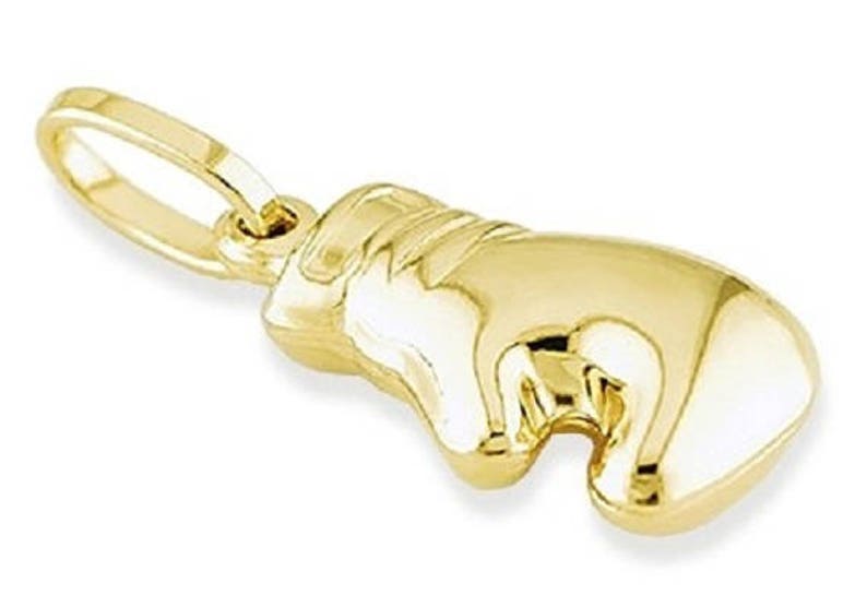 Solid 14k Yellow Gold Puffy Boxing Glove Sports Pendant image 1