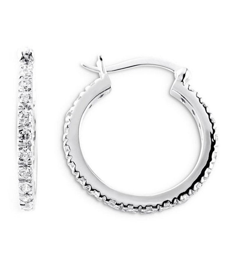925 Sterling Silver Round CZ 78 Fashion Hoop Earrings