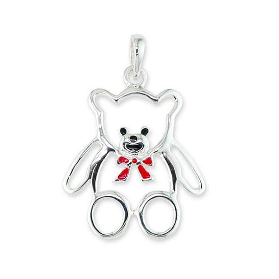 Jewels Obsession Silver Teddy Bear Necklace Rhodium-plated 925 Silver Teddy Bear Pendant with 18 Necklace