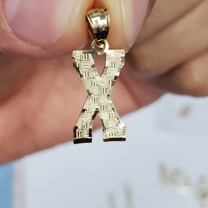 14K Gold Block Initial Diamond Cut Letter X Charm Pendant image 2