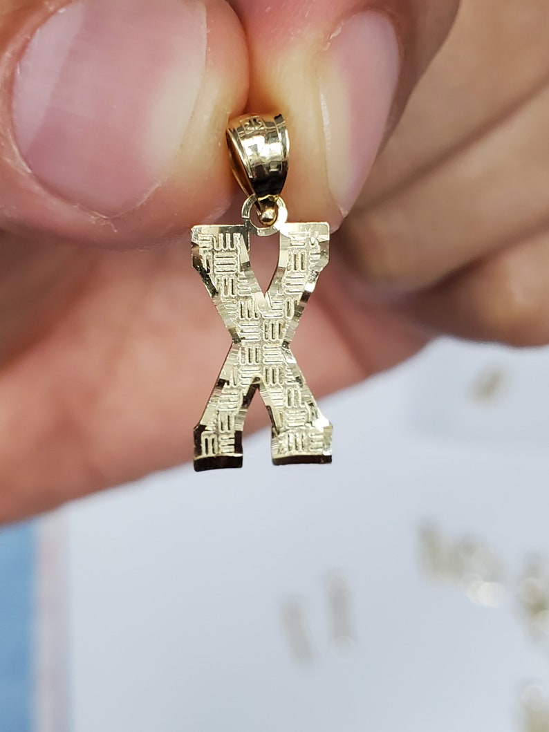 14K Gold Block Initial Diamond Cut Letter X Charm Pendant image 2
