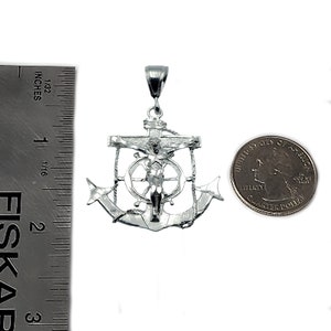 925 Sterling Silver Crucifix Mariner Anchor Pendant image 3